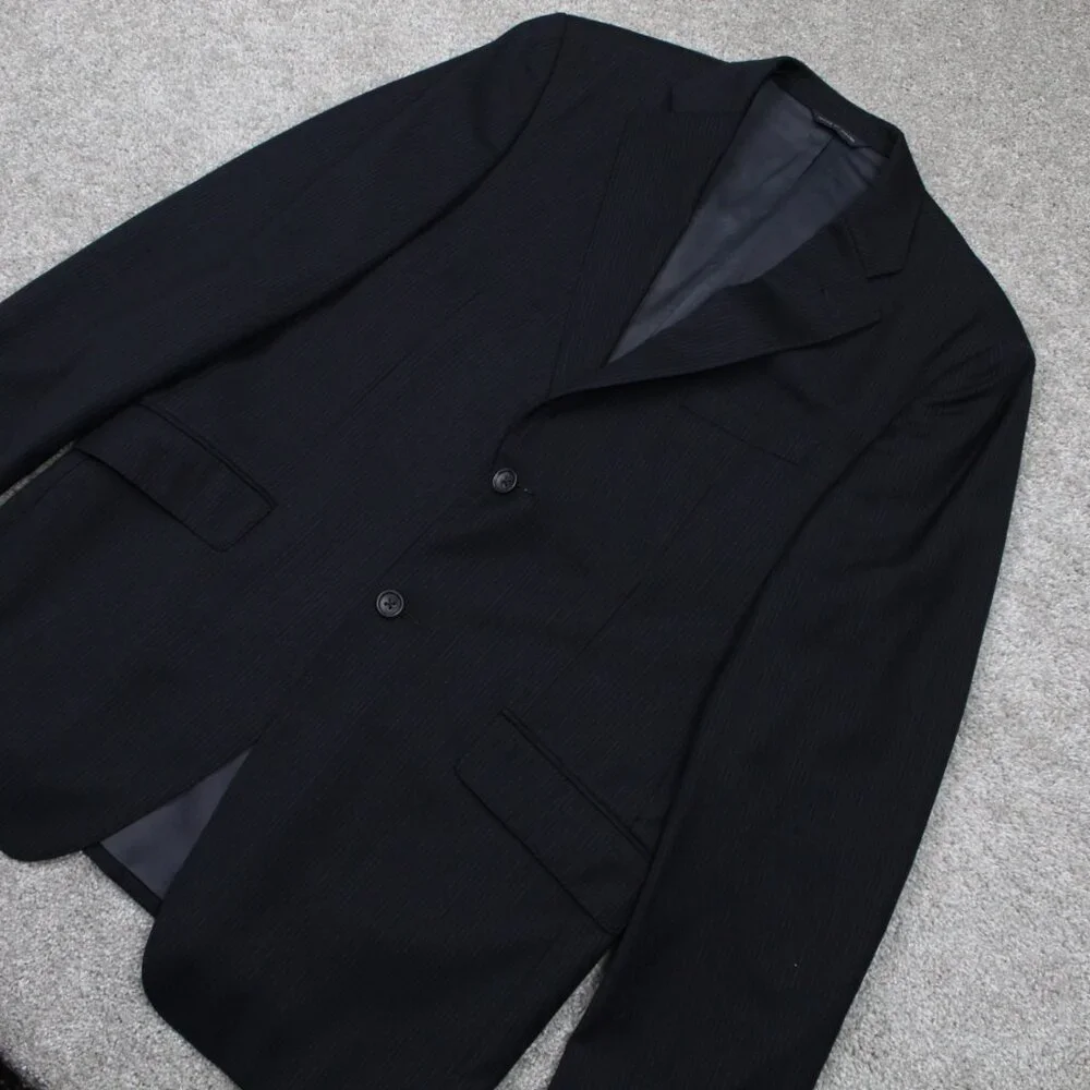 Banana Republic Blazer Men 42R Black Pinstriped Wool 2 Button Sports Jacket Coat